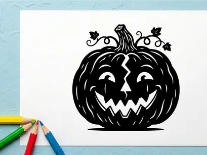 Black Halloween Pumpkin with Jack-o'-Lantern Face for Autumn Decor
