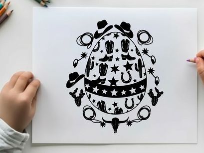 Western easter egg silhouette with cowboy hats and boots