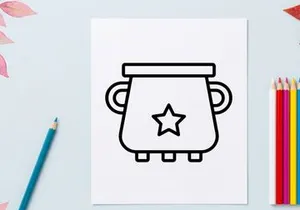 Halloween cooking pot with star lid icon. Classic cauldron symbol for spooky holiday recipes and witch themes.