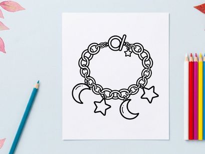 Charm bracelet with moon and stars. Celestial jewelry icon for fashion design.
