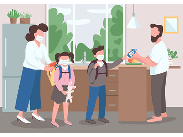 Family during quarantine flat color vector illustration preview picture
