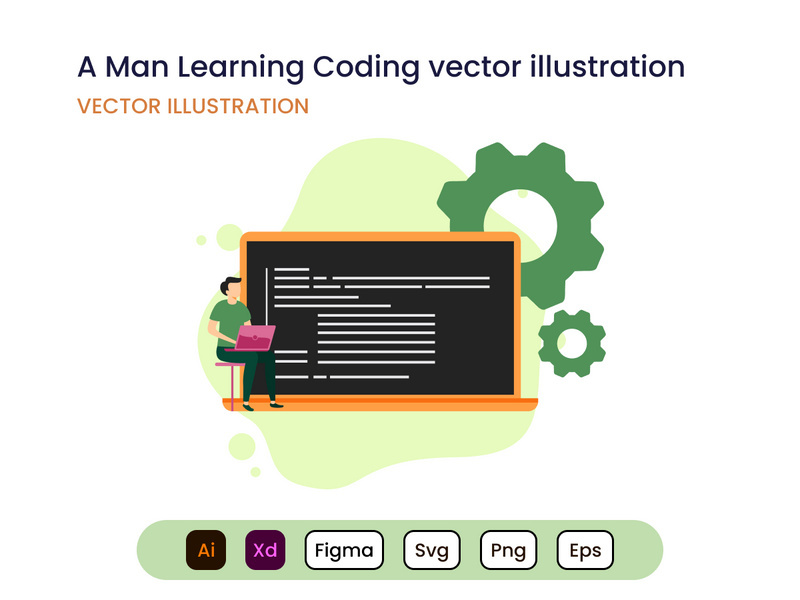Developer. Coder. A Man Learning Coding concept