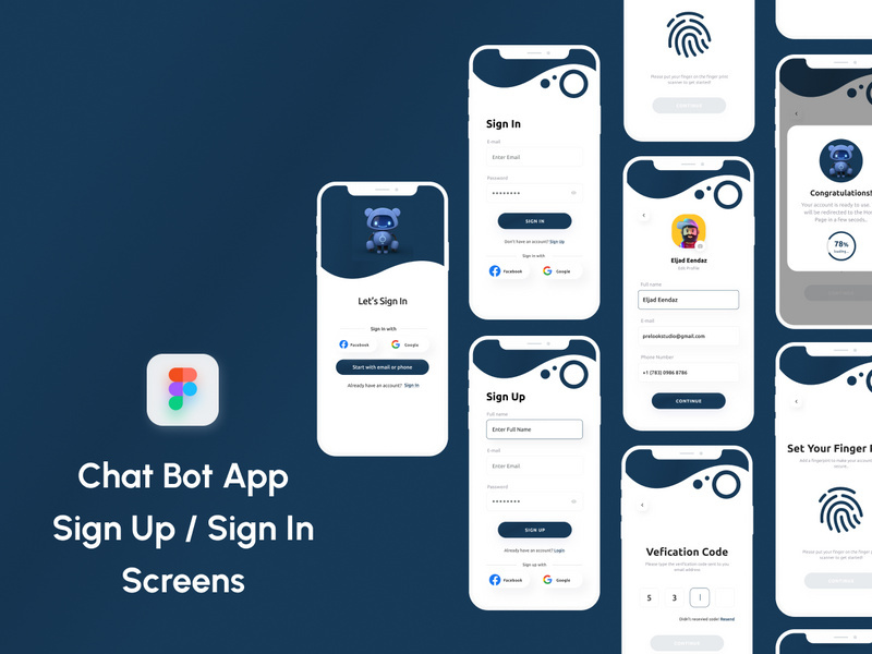 Chat Bot App Sign Up/ Sign In Screens
