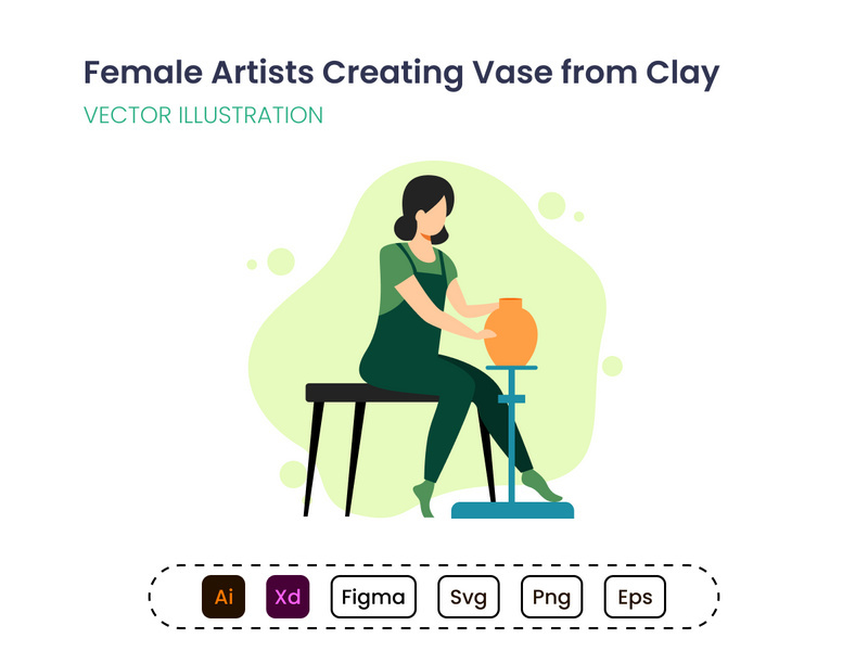 Female artists creating ceramic vase from clay