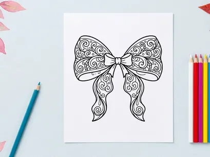 Decorative Christmas bow with intricate swirl patterns for holiday gift wrapping design.