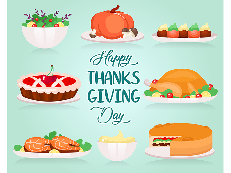 Happy Thanksgiving flat greeting card vector template