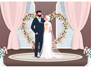 Muslim newlyweds flat color vector illustration preview picture