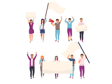 Protesters with blank placards flat vector characters set preview picture