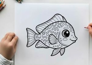 Cute cartoon fish swimming vector illustration flat design