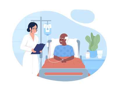 Hospital and domestic treatment 2D vector isolated illustrations set