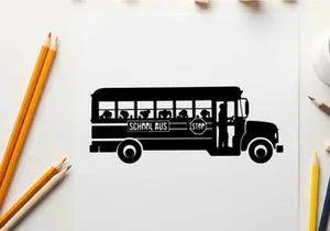 School bus silhouette with children inside