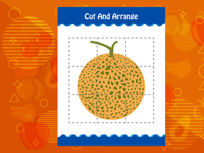 10 Pages Cut and arrange with a fruit worksheet for kids. Educational game for children