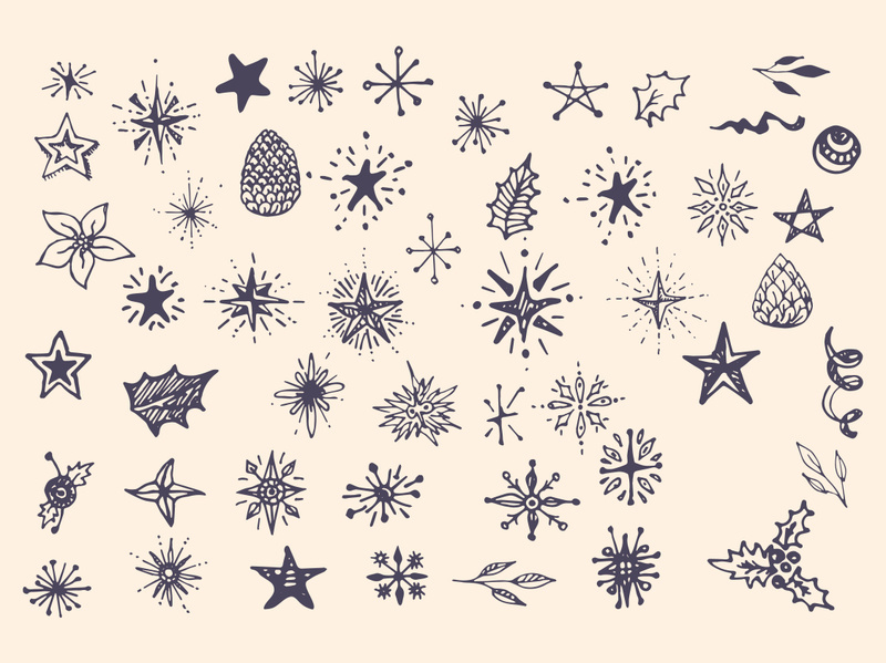 Collection stars and snowflakes christmas decorative icon set