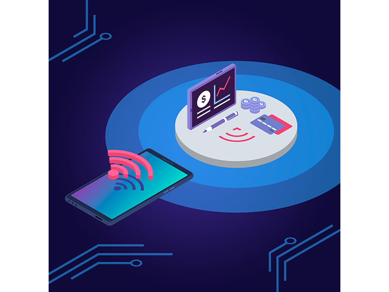 E wallet isometric color vector illustration