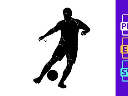 Soccer player kicking a ball in motion