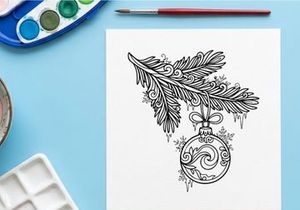 Hand-drawn Christmas dove ornament with olive branch and decorative swirls for festive holiday decor