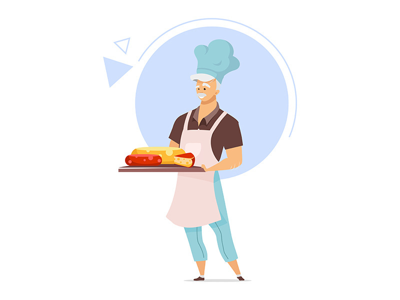 Cheesemaker with tray flat color vector illustration