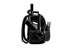 Silhouette of a school backpack with supplies