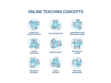 Online teaching concept icons set preview picture