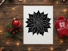 Black and white poinsettia flower illustration for Christmas holiday design projects