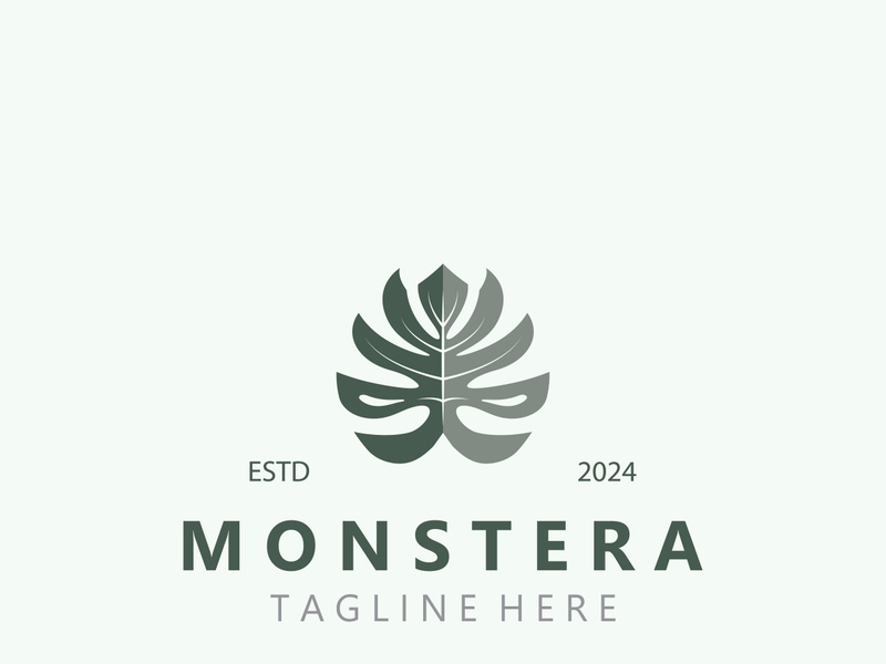 Monstera deliciosa leaf nature logo design, flat plant icon design illustration template