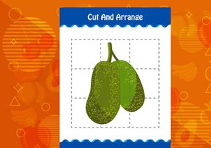 10 Pages Cut and arrange with a fruit worksheet for kids. Educational game for children