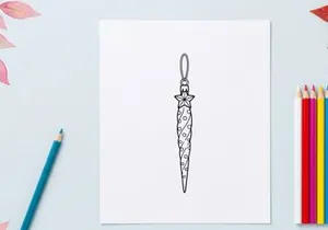 Christmas icicle ornament line art drawing, festive holiday tree decoration vector icon.