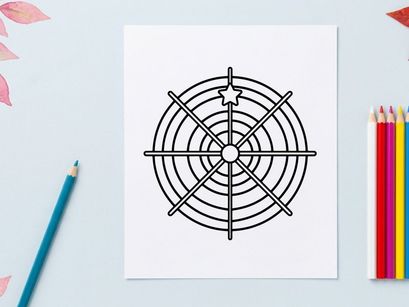 Minimalist star target symbol on concentric circles. Precision crosshair design for accuracy and focus testing.