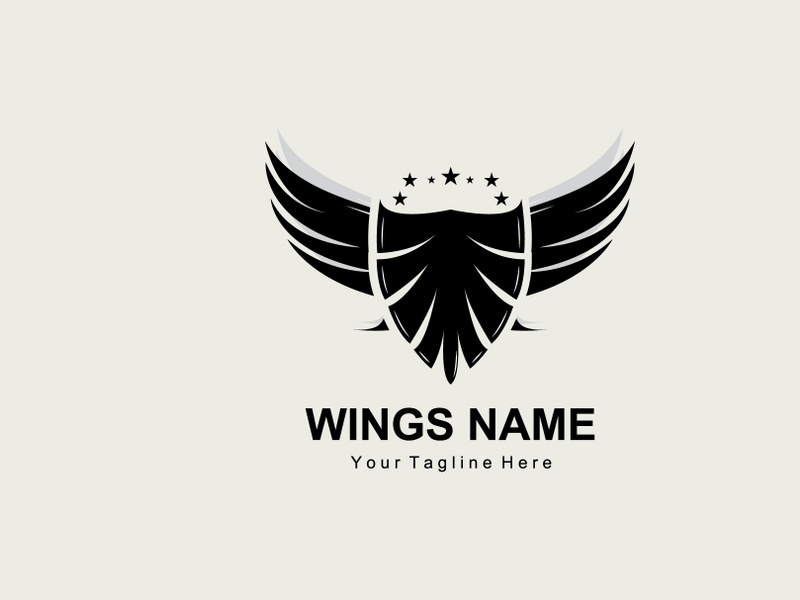 Wings Logo Design, Shield Wings Vector, Bird Feather Illustration