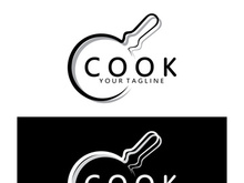 frying pan and spatula logo, kitchen cooking equipment, for business, company, restaurant