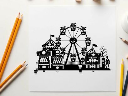 Silhouette of a classic carnival with a ferris wheel silhouette
