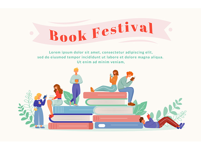 Book festival flat poster vector template