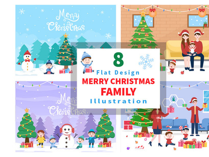 8 Merry Christmas With Family and Santa Background Vector