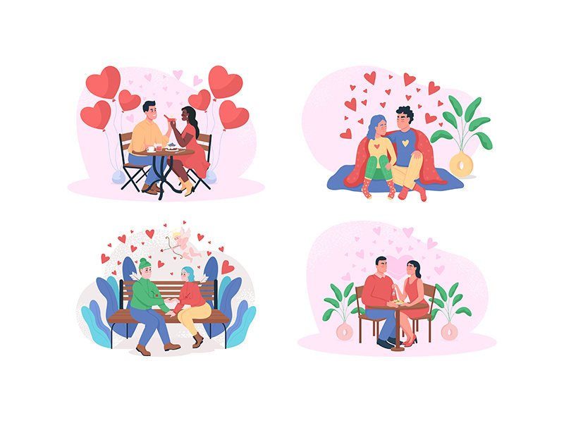 Valentine day 2D vector web banner, poster set