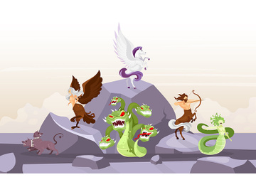 Mythological creatures flat vector illustration preview picture