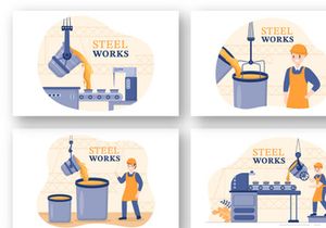 8 Steelworks and Hot Steel Pouring Illustration