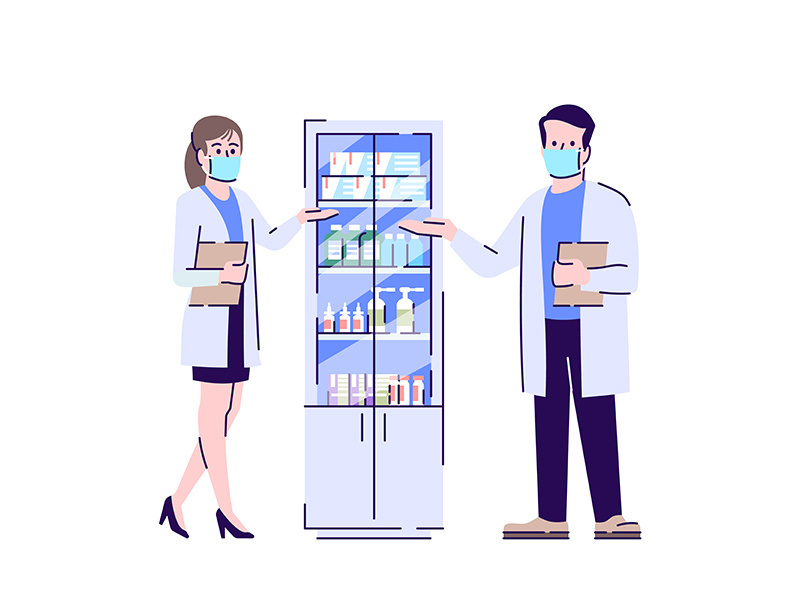 Pharmacy in coronavirus pandemic flat isolated vector illustration