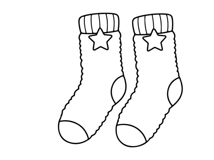 Christmas socks line art illustration with star pattern for holiday coloring page design.