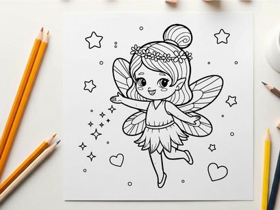 Cute fairy with stars and hearts vector illustration
