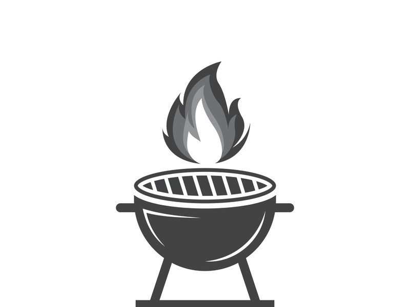 BBQ grill simple and symbol icon with smoke or steam logo vector illustration