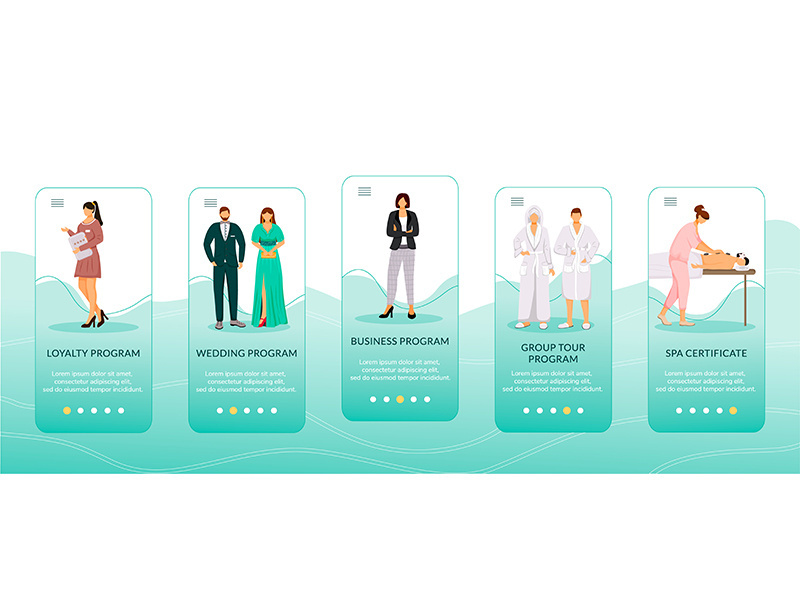 Hotel offers onboarding mobile app screen vector template