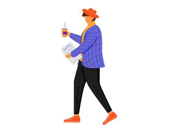Man with morning newspaper flat color vector illustration preview picture