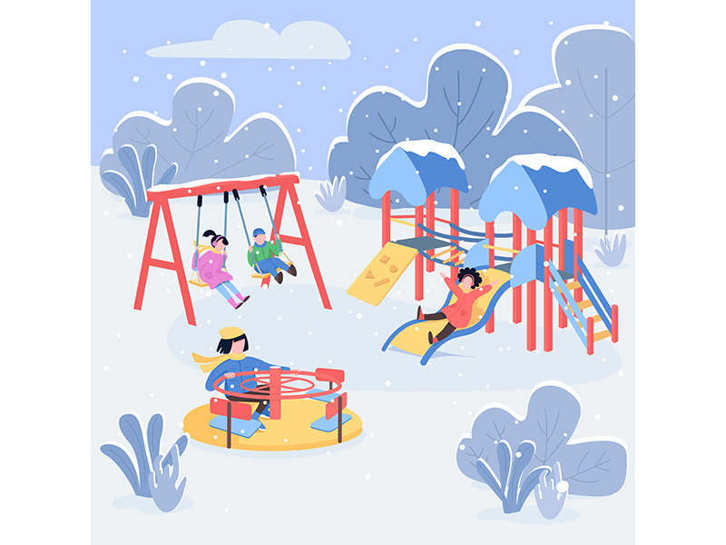 Winter playground flat color vector illustration