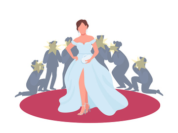 Actress in fancy dress on red carpet flat concept vector illustration preview picture