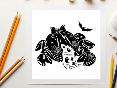 Halloween crab silhouette with bat and spider web decorations