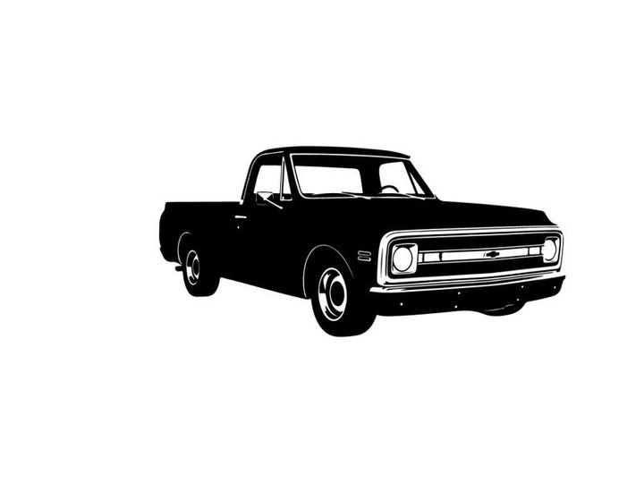 Silhouette of a classic pickup truck with chrome accents