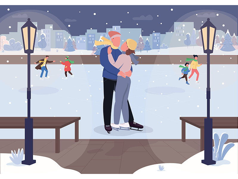 Romantic winter date flat color vector illustration