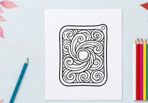 Christmas ornament outline drawing with swirling abstract patterns for holiday coloring page