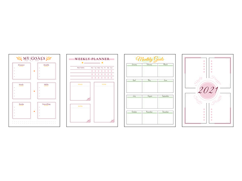 2021 goals minimalist planner page set