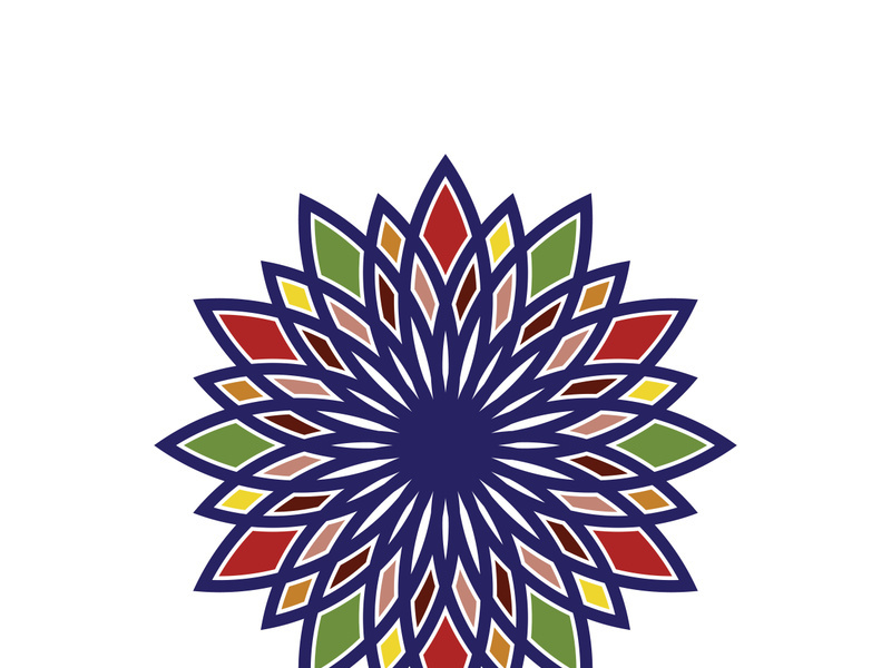 Traditional Asian colorful floral pattern Stained glass mosaic logo tile design inspiration